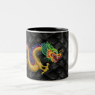 Caneca De Café Em Dois Tons Dragão dourado em escalas escuras