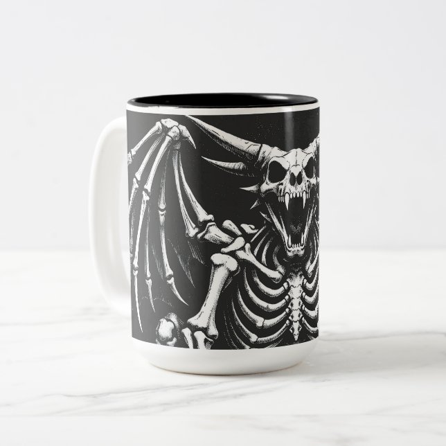 Caneca De Café Em Dois Tons Dragão Esqueleto por BurnsInHell (Frente Esquerda)