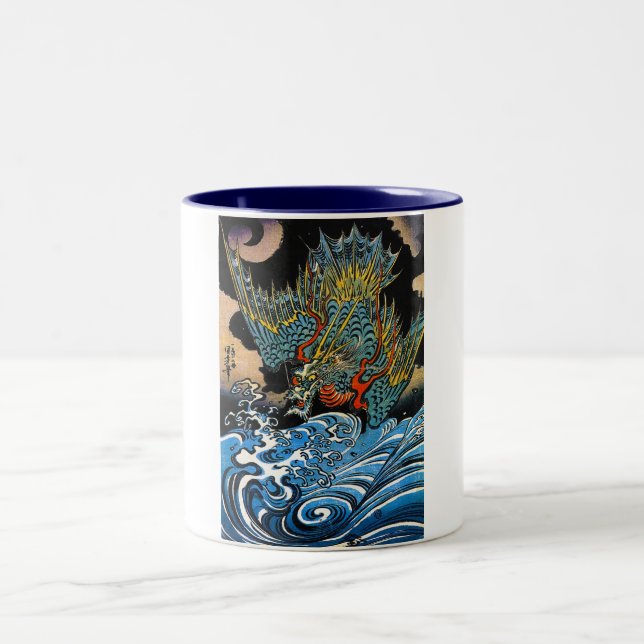Caneca De Café Em Dois Tons Dragão legendário antigo japonês oriental legal (Centro)