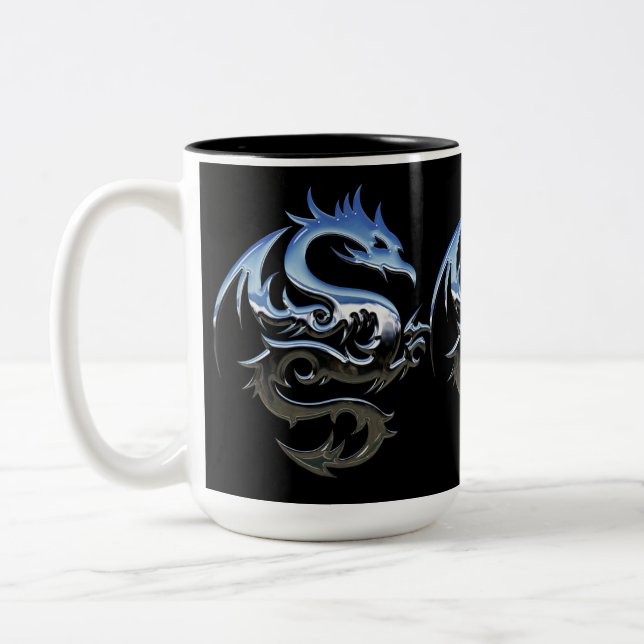 Caneca De Café Em Dois Tons Dragão Metálico de Prata (Esquerda)