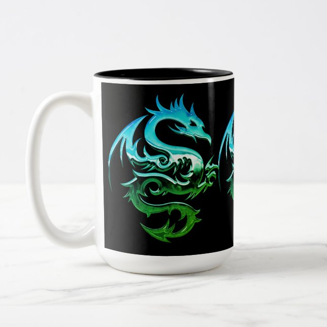 Caneca De Café Em Dois Tons Dragão Metálico Verde (Esquerda)