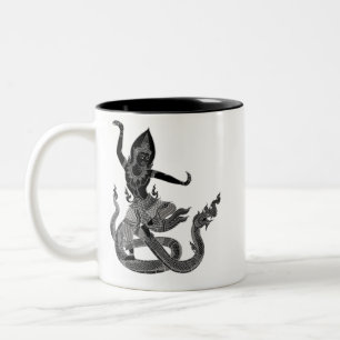 Caneca De Café Em Dois Tons dragão preto branco-tailandês e anjo