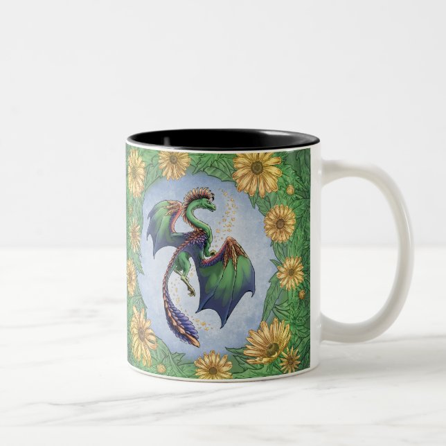 Caneca De Café Em Dois Tons Dragão Verde da Arte Fantástica de Verão (Direita)