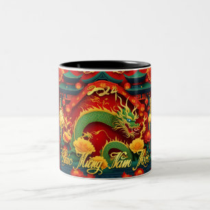 Caneca De Café Em Dois Tons Dragão Verde Vietnamita Ano Novo 2024 2TMug1