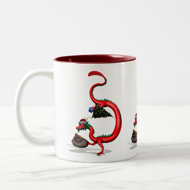 Caneca De Café Em Dois Tons Dragão Vermelho Oriental (Esquerda)