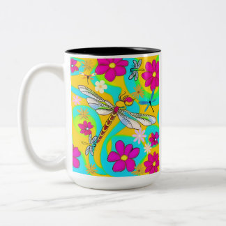 Caneca De Café Em Dois Tons DragãoMosca e Flores