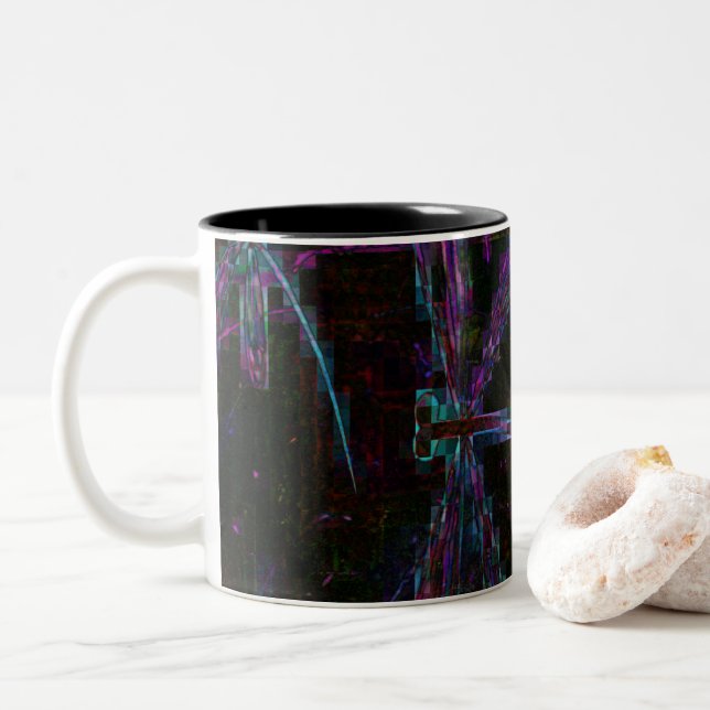 Caneca De Café Em Dois Tons Dragões Azuis bonito em Preto (Com Donut)