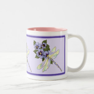 Caneca De Café Em Dois Tons Dragonfly e Pansies