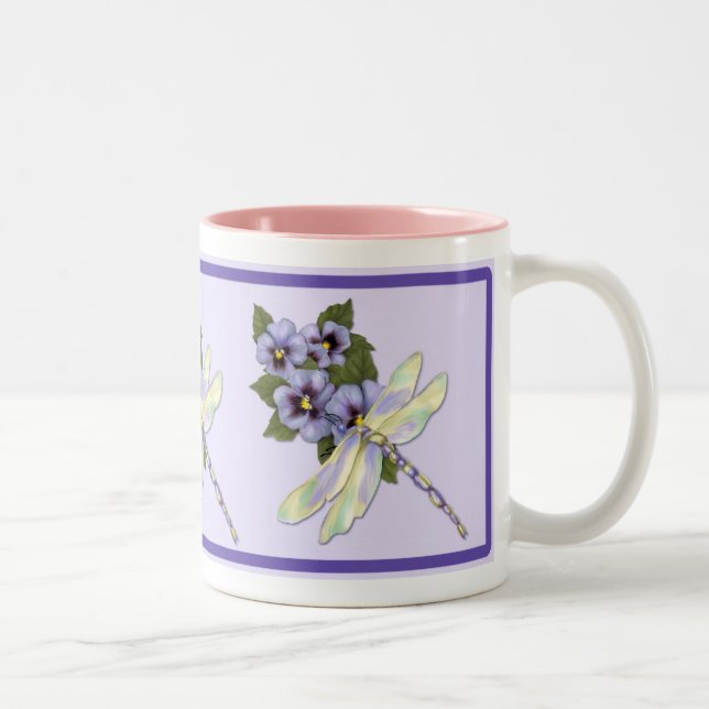 Caneca De Café Em Dois Tons Dragonfly e Pansies (Direita)