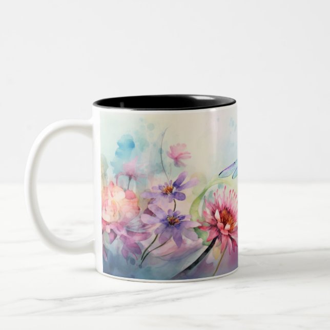 Caneca De Café Em Dois Tons Dragonfly em Flores (Esquerda)
