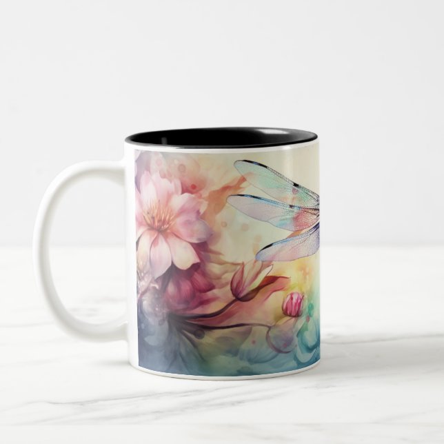 Caneca De Café Em Dois Tons Dragonfly em Flores (Esquerda)