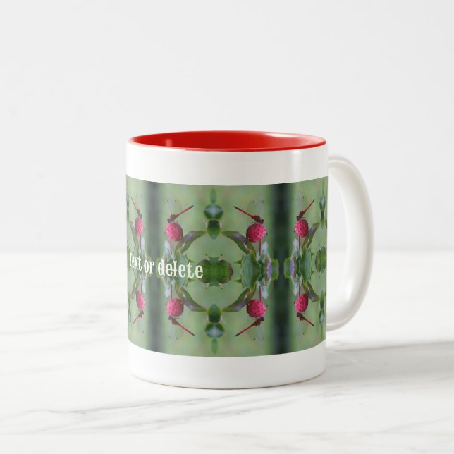 Caneca De Café Em Dois Tons Dragonfly Vermelha Na Fruta Dogwood Personalizada (Frente Esquerda)