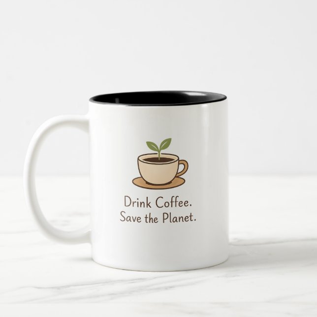 Caneca De Café Em Dois Tons Drink Coffee. Save the Planet. Minimal Eco Coffee (Esquerda)