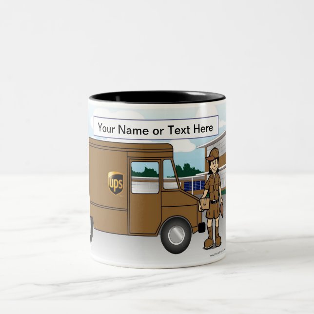 Caneca De Café Em Dois Tons Driver de UPS personalizado - Cartoon feminino (Centro)