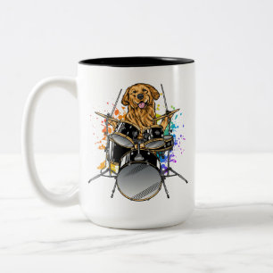 Caneca De Café Em Dois Tons Drummer Cachorro Jogando Tambores