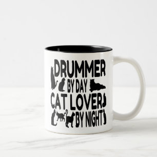 Caneca De Café Em Dois Tons Drummer do Cat Lover
