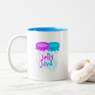Caneca De Café Em Dois Tons Duas águas-vivas de desenho animado