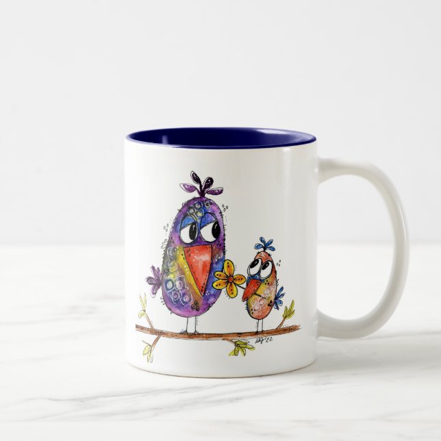 Caneca De Café Em Dois Tons Duas Aves Cutas e Whimsical (Direita)