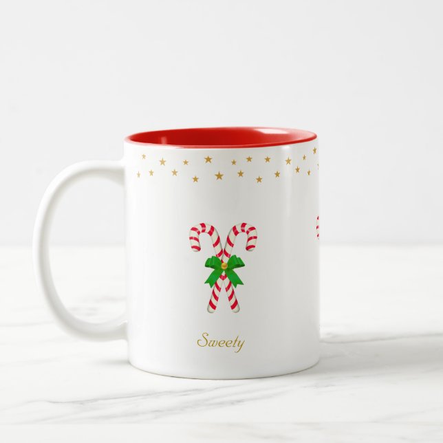 Caneca De Café Em Dois Tons Duas canetas doces bonitas, estrelas ouros e texto (Esquerda)