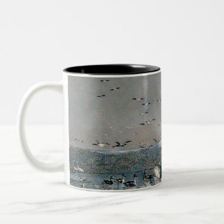 Caneca De Café Em Dois Tons Ducks, Mallards and Swans on the lake at sunset