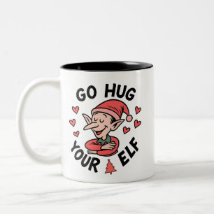 Caneca De Café Em Dois Tons Duende de Natal Engraçado – Vá Abraçar o Seu Duend