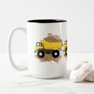 Caneca De Café Em Dois Tons Dump Truck Construction Vehicle Mud Watercolor