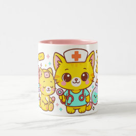 Caneca De Café Em Dois Tons Dupla de Gatinho Enfermeira Kawaii
