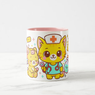 Caneca De Café Em Dois Tons Dupla de Gatinho Enfermeira Kawaii
