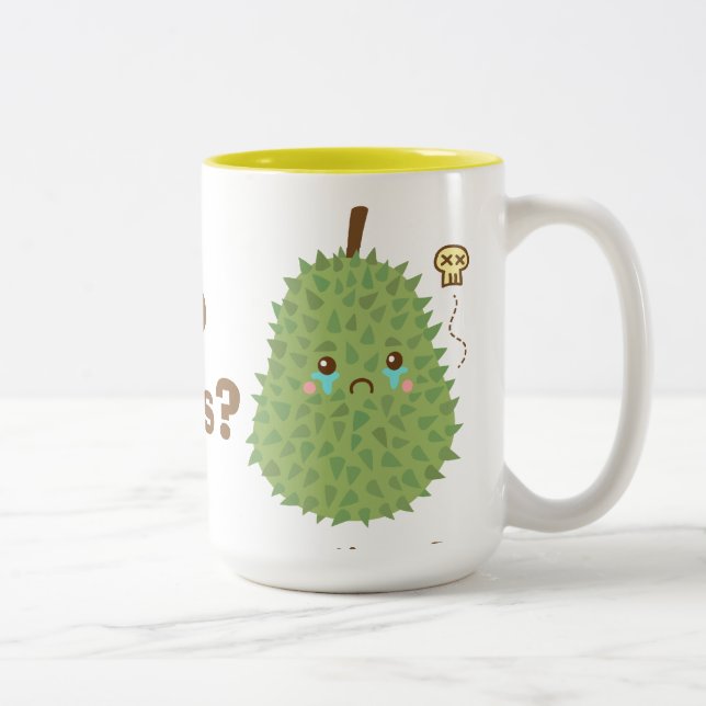 Caneca De Café Em Dois Tons Durião Triste que não recebe abraços (Direita)