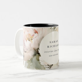 Caneca De Café Em Dois Tons Dusky Blush Peony Watercolor Floral Bunch Business