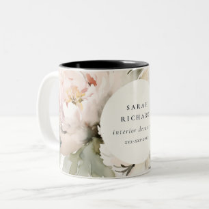 Caneca De Café Em Dois Tons Dusky Blush Peony Watercolor Floral Bunch Business