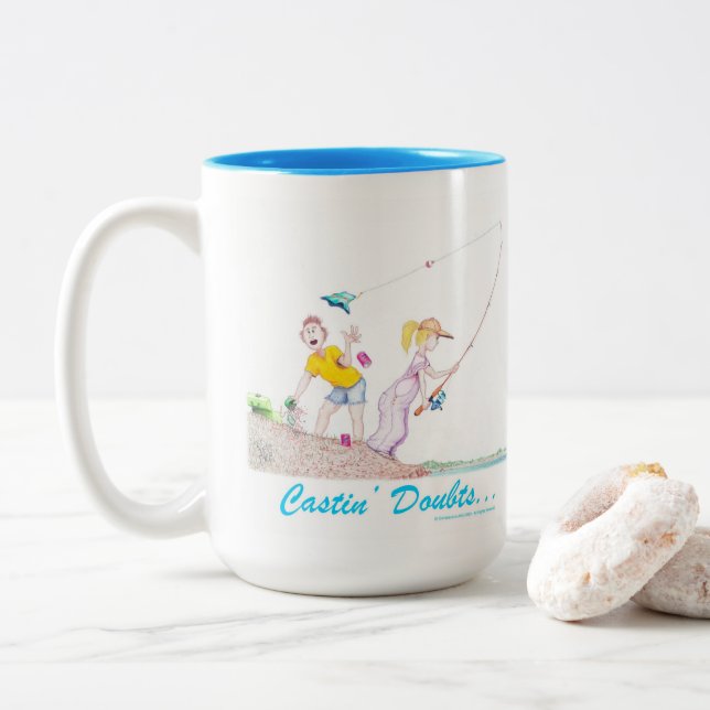 Caneca De Café Em Dois Tons Duzidando  (Com Donut)