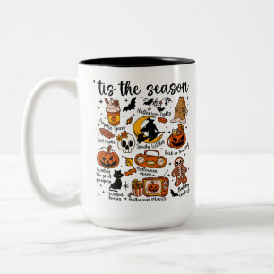 Caneca De Café Em Dois Tons É a Temporada de Halloween Doodles – Assustador Fo