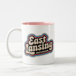 Caneca De Café Em Dois Tons East Lansing 70s Retro Michigan Vintage Coffee Mug