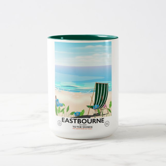 Caneca De Café Em Dois Tons Eastbourne Beach East Sussex poster de viagens (Centro)