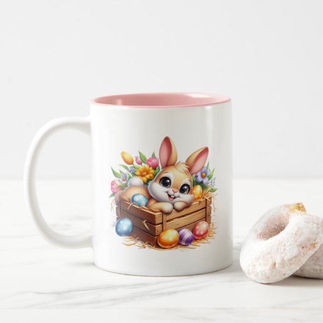 Caneca De Café Em Dois Tons Easter Bunny  (Com Donut)