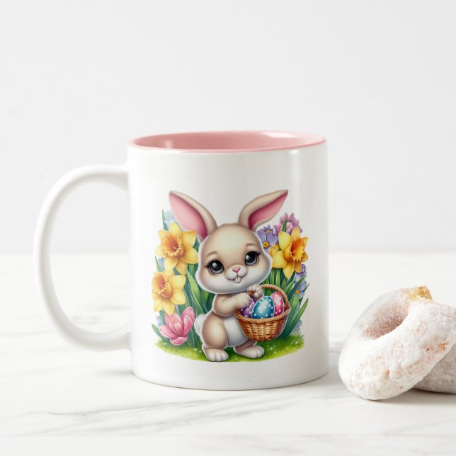 Caneca De Café Em Dois Tons Easter Bunny  (Com Donut)