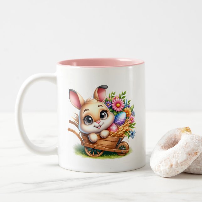 Caneca De Café Em Dois Tons Easter Bunny  (Com Donut)