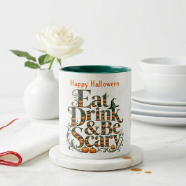 Caneca De Café Em Dois Tons Eat Drink & Be Scary Modern Typography Halloween