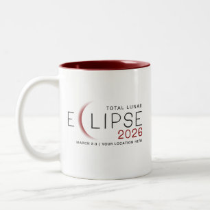 Caneca De Café Em Dois Tons Eclipse Lunar 2026 Localização Personalizada Comem