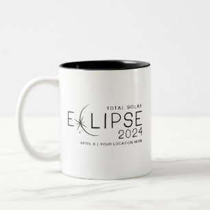 Caneca De Café Em Dois Tons Eclipse Solar 2024 Localização Personalizada Comem