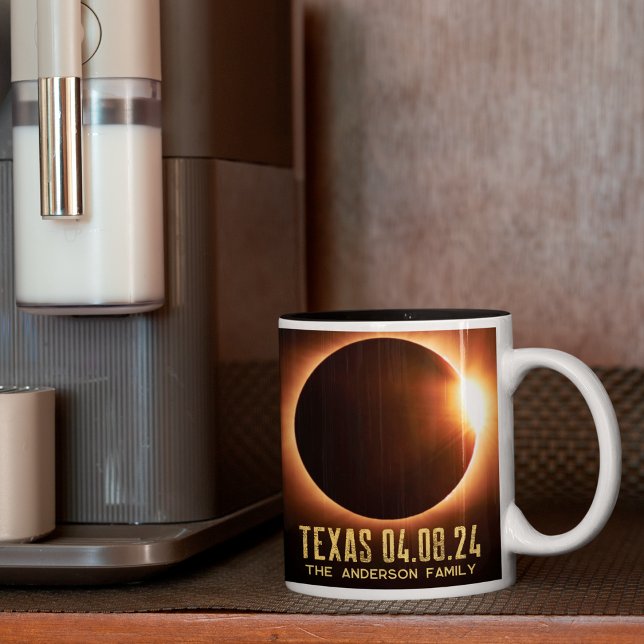 Caneca De Café Em Dois Tons Eclipse Total Texas 2024 Personalizado (Criador carregado)