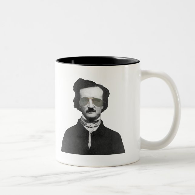 Caneca De Café Em Dois Tons Edgar Allan Poe em óculos escuros (Direita)