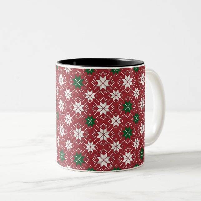 Caneca De Café Em Dois Tons Edição de Natal 1 da Fair Isle Escandinava (Frente Esquerda)