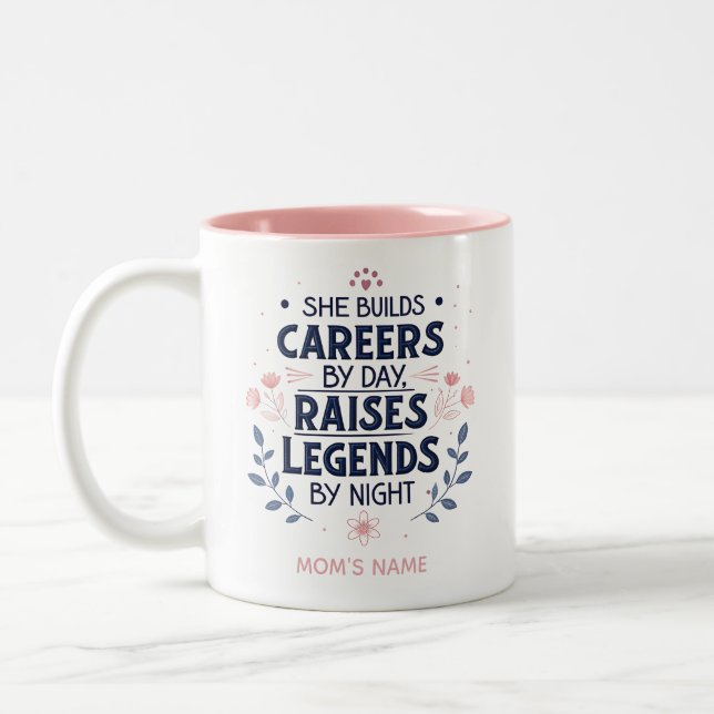 Caneca De Café Em Dois Tons Editable Mom Quote Typography – Career & Love (Esquerda)