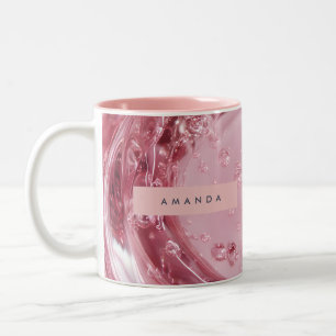 Caneca De Café Em Dois Tons Efeito Mármore de Blush Brilhante Personalizado