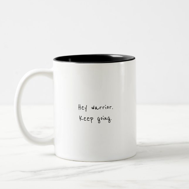 Caneca De Café Em Dois Tons Ei, guerreiro, continue motivando (Esquerda)