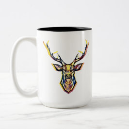 Caneca De Café Em Dois Tons Ein Hirschkopf als buntes Bild im Aquarell Stil
