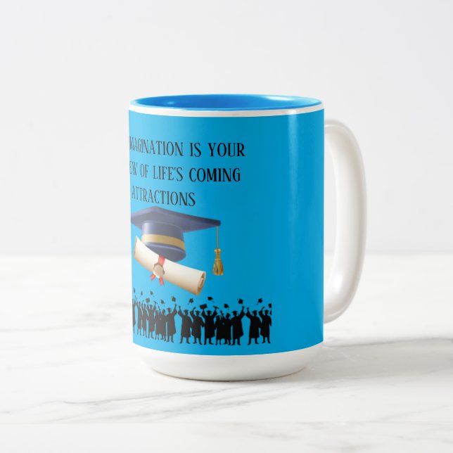 Caneca De Café Em Dois Tons Einstein's graduation motto azure (Frente Esquerda)