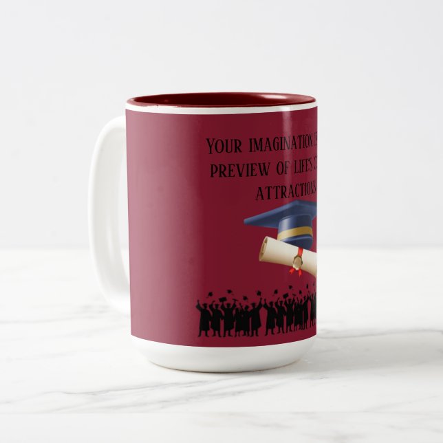 Caneca De Café Em Dois Tons Einstein's graduation motto maroon (Frente Esquerda)
